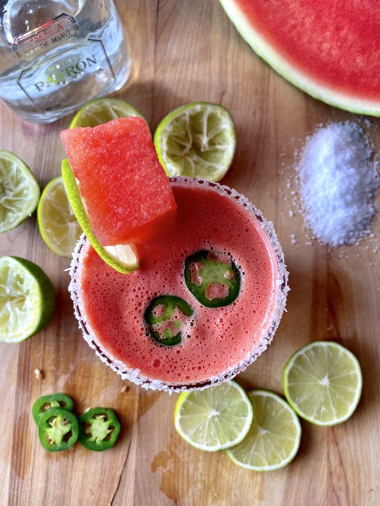 aerial view of jalapeno watermelon margarita